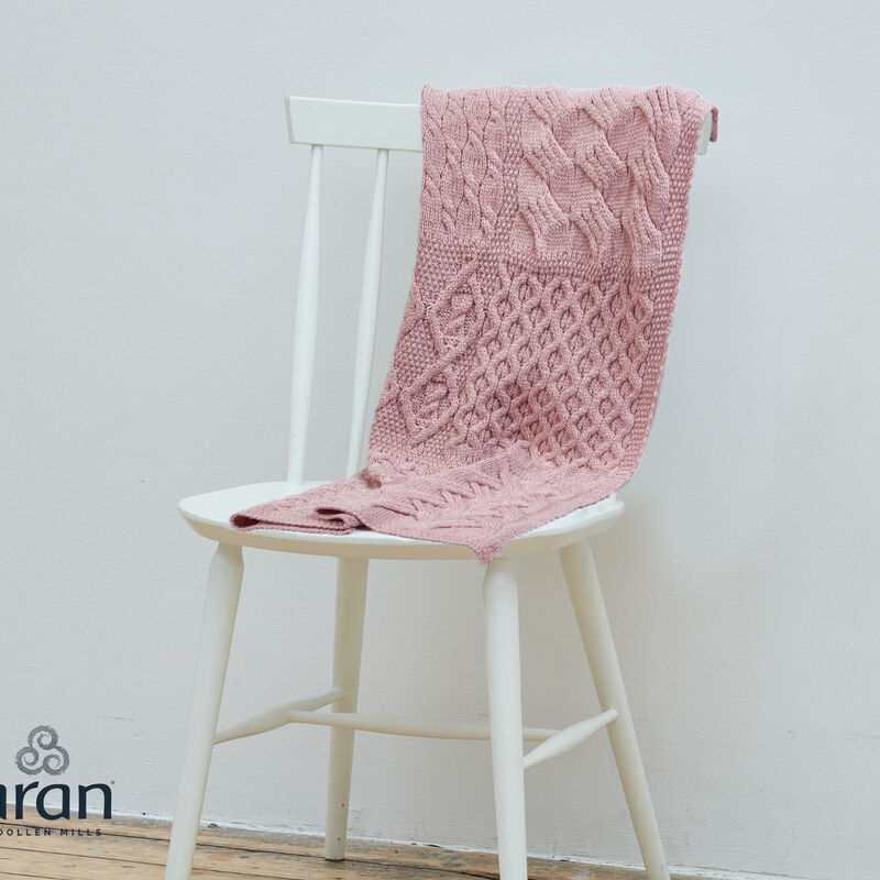 Aran Patchwork Cot Throw Pink